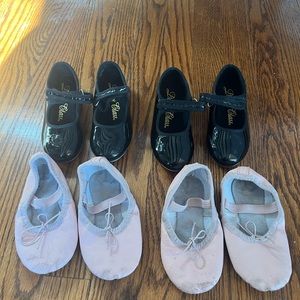 Toddler (4 year old) tap and ballet shoes. Two sets of each. Barley worn.